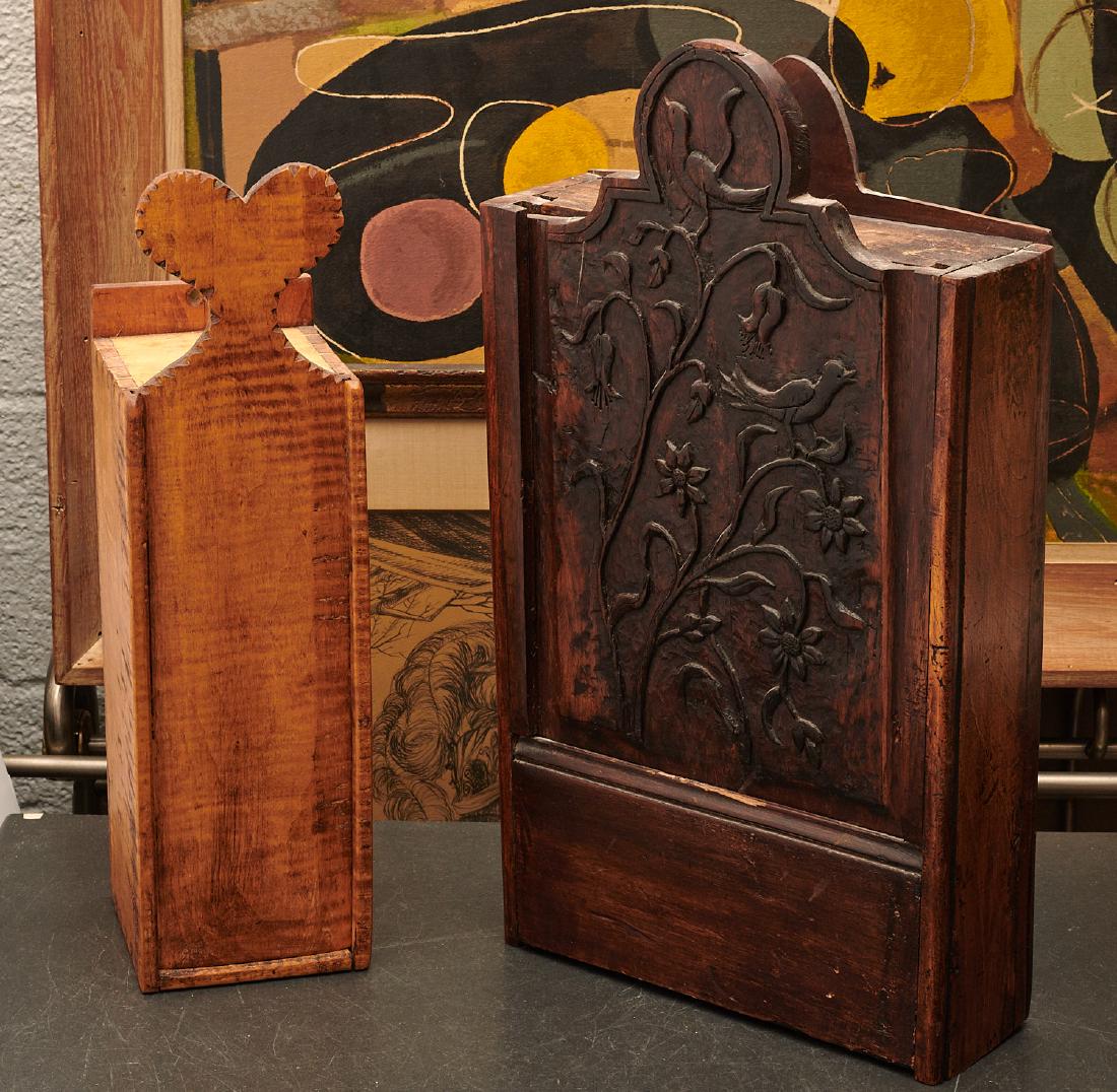 (2) Folk art carved wood candle boxes (1 of 10)