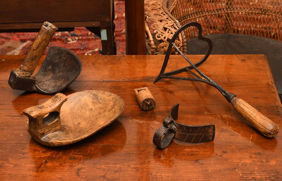 Group (5) primitive Folk Art wood and iron tools (1 of 9)