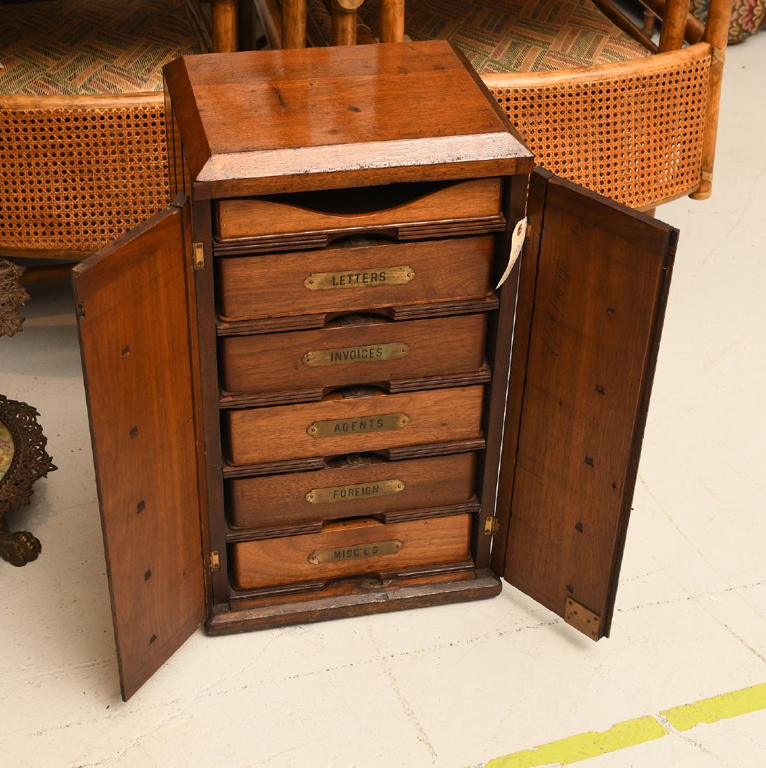 Antique oak desktop file cabinet (1 of 5)