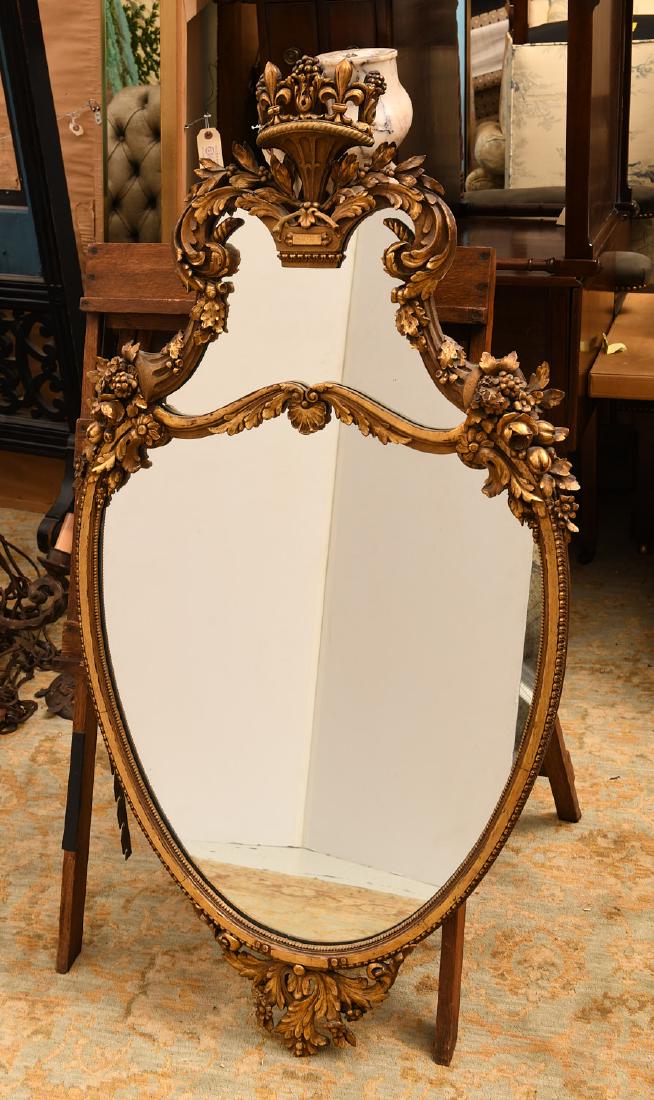 Rococo style giltwood shield mirror (1 of 6)