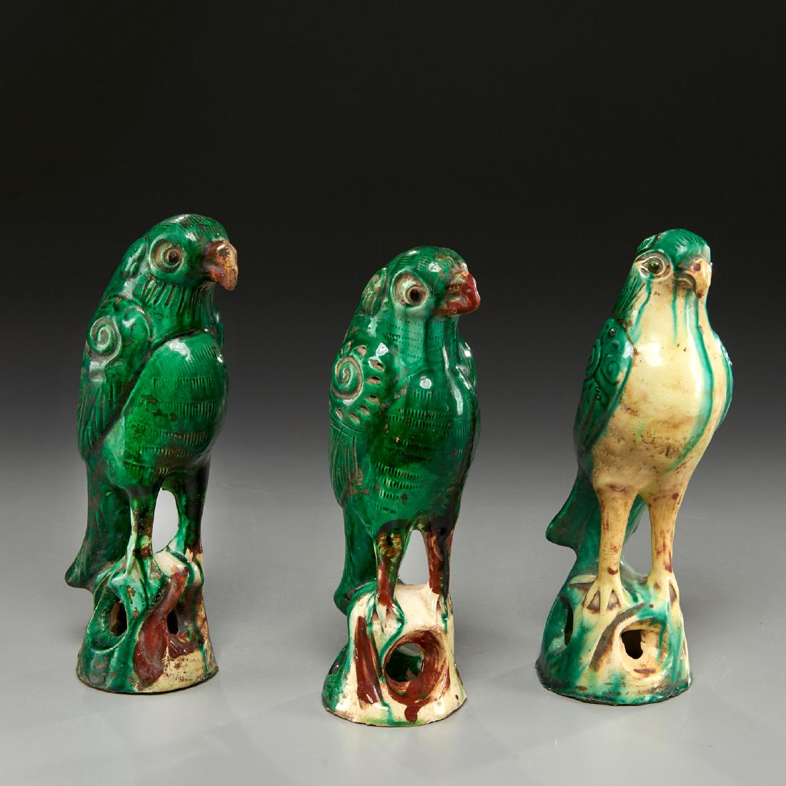 (3) Chinese Sancai glazed earthenware birds (1 of 7)