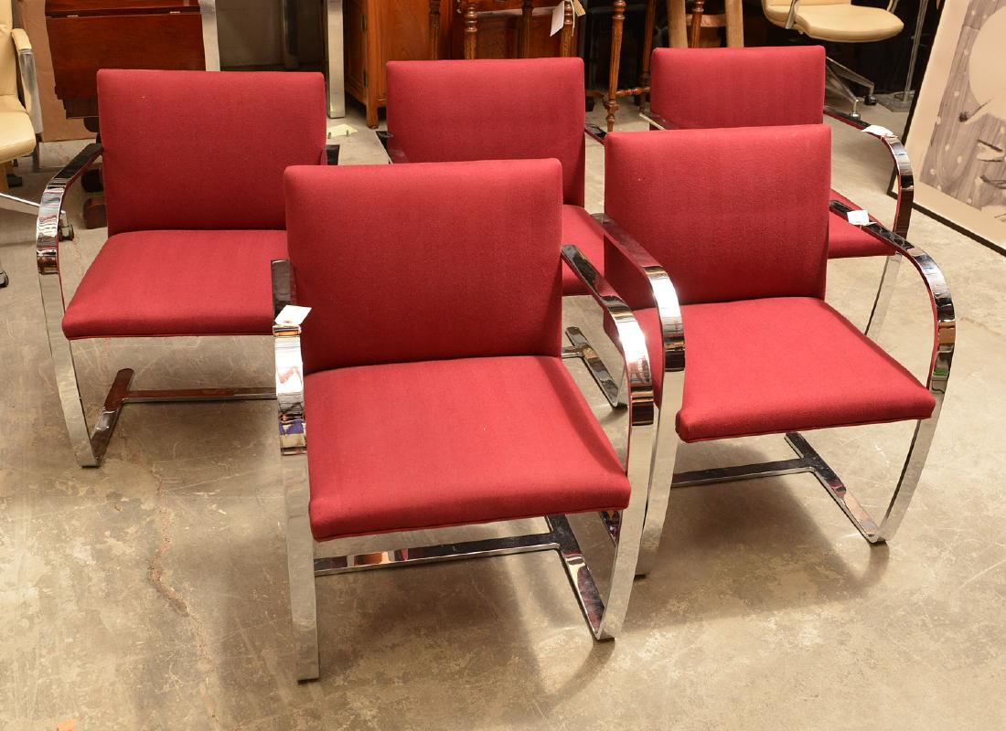 Set (5) Mies Van Der Rohe for Knoll Brno chairs: Set (5) Mies Van Der Rohe for Knoll Brno chairs, 20th/21st c., polished chrome finish, cranberry colored textured upholstery, marked under arm, 31.25"h x 23.25"w x 19.5"d,18"h (to seat)