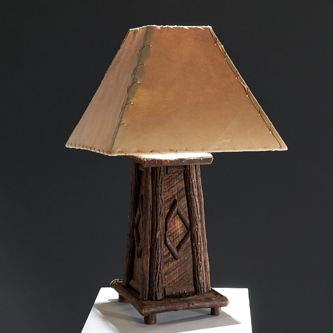 Adirondack table lamp with stitched hide shade (1 of 10)