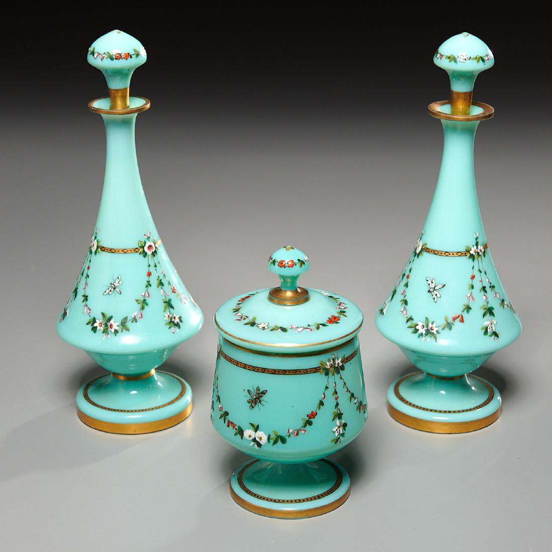 Enameled blue opaline glass dresser set (1 of 9)