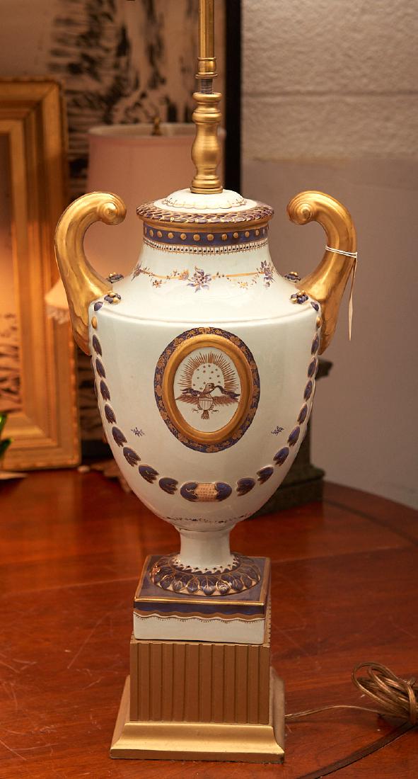 Mottahedeh hand-painted porcelain urn lamp (1 of 8)