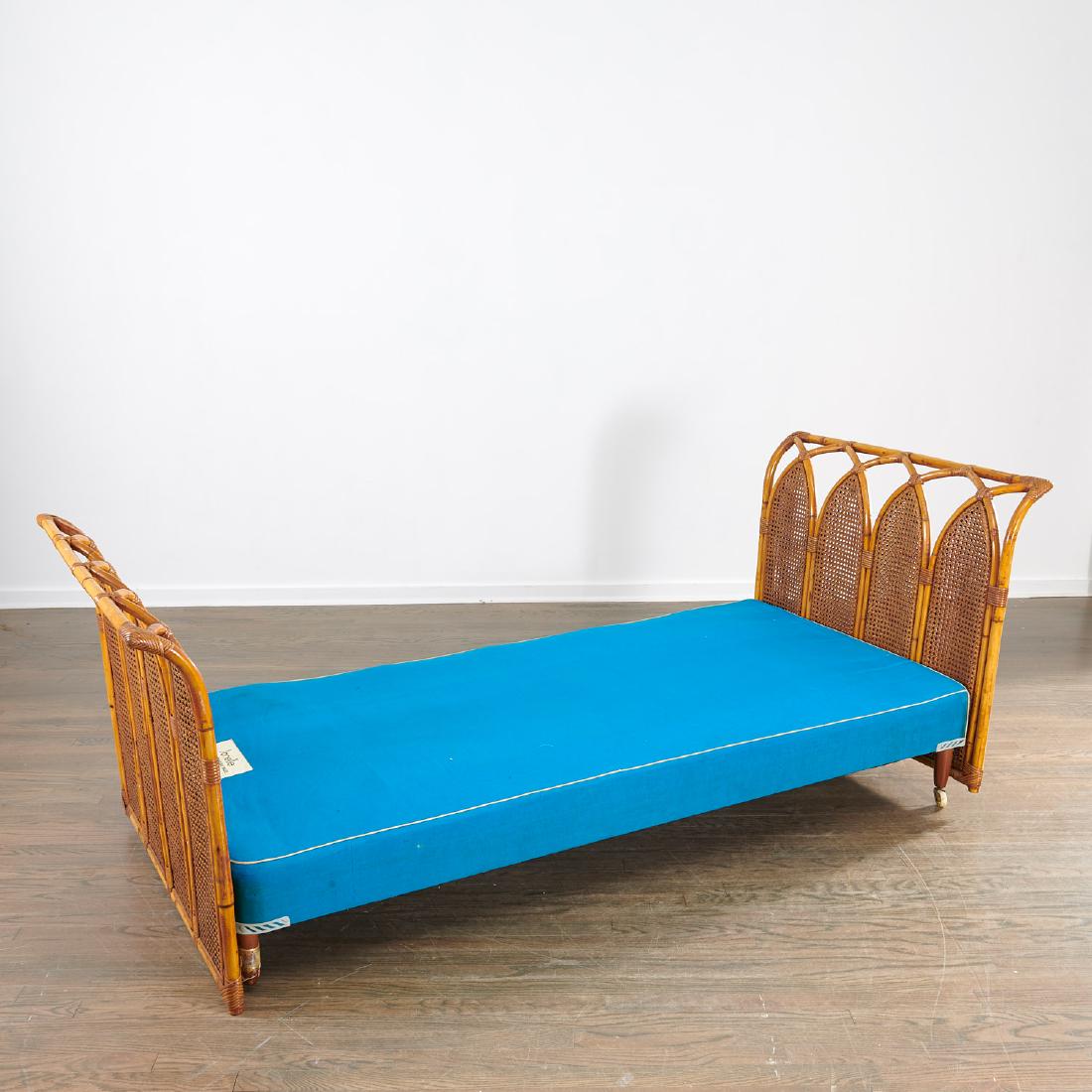 Mid-Century caned rattan daybed by Jonelle: Mid-Century caned rattan daybed by Jonelle, 20th c., 32"h x 87"l x 38"w Provenance: From the Collection of Eugene V. and Clare E. Thaw