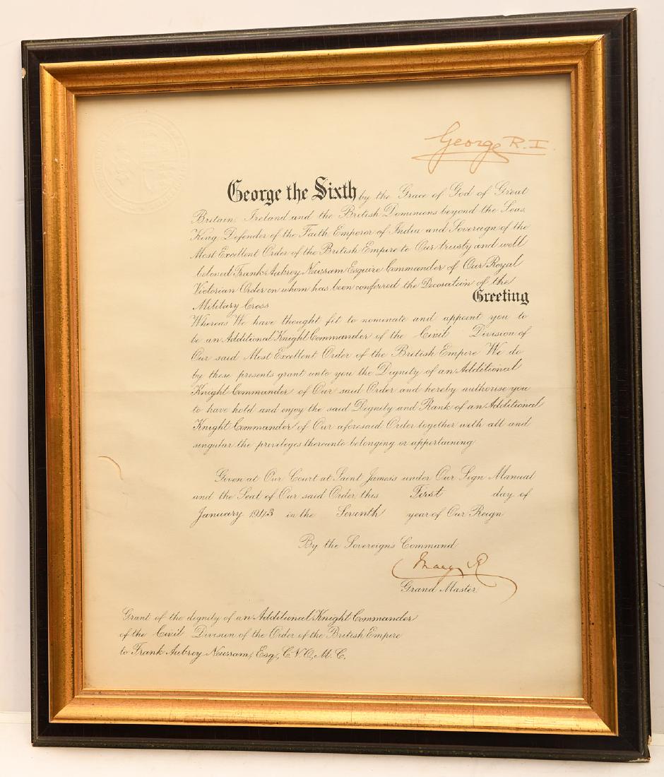 King George VI signed Grant of K.B.E. (1 of 7)