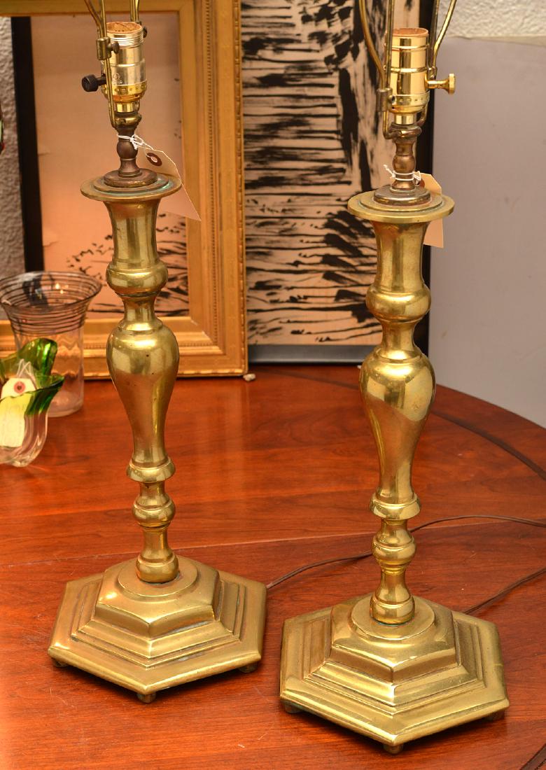 Pair large brass candlestick lamps (1 of 5)