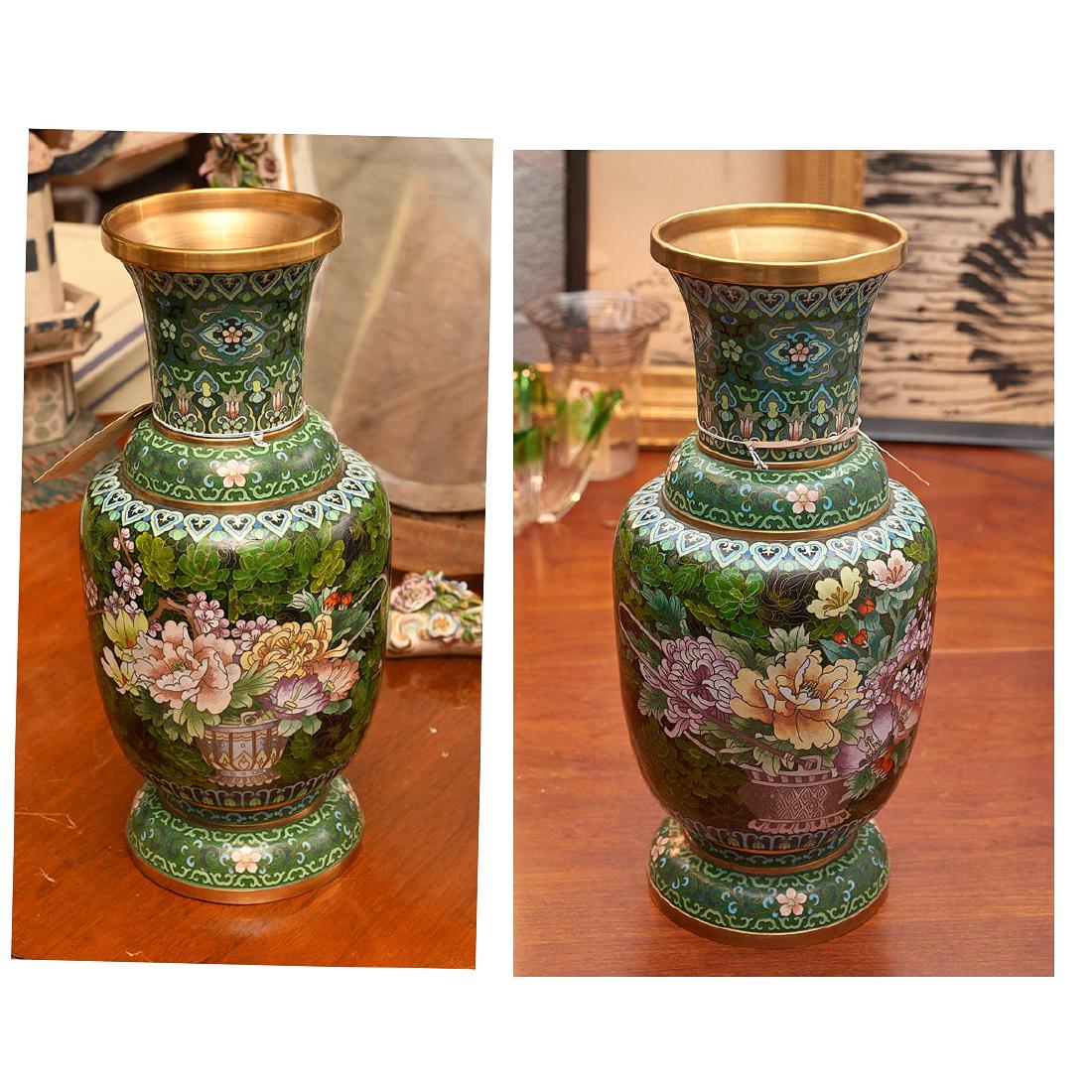 Pair large Chinese Jingfa cloisonne vases