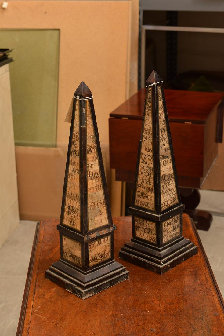 Pair large horn veneered brass inlaid obelisks (1 of 8)