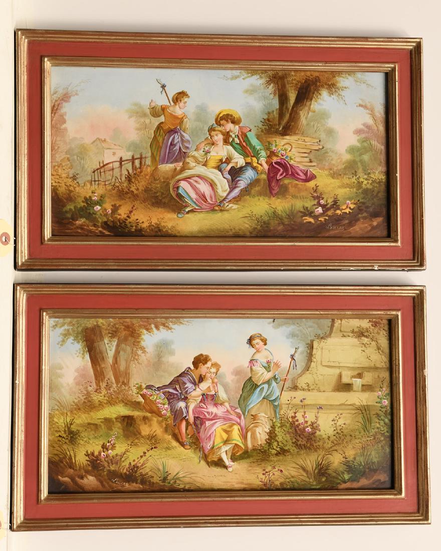 Pair signed Sevres style framed porcelain tiles (1 of 8)