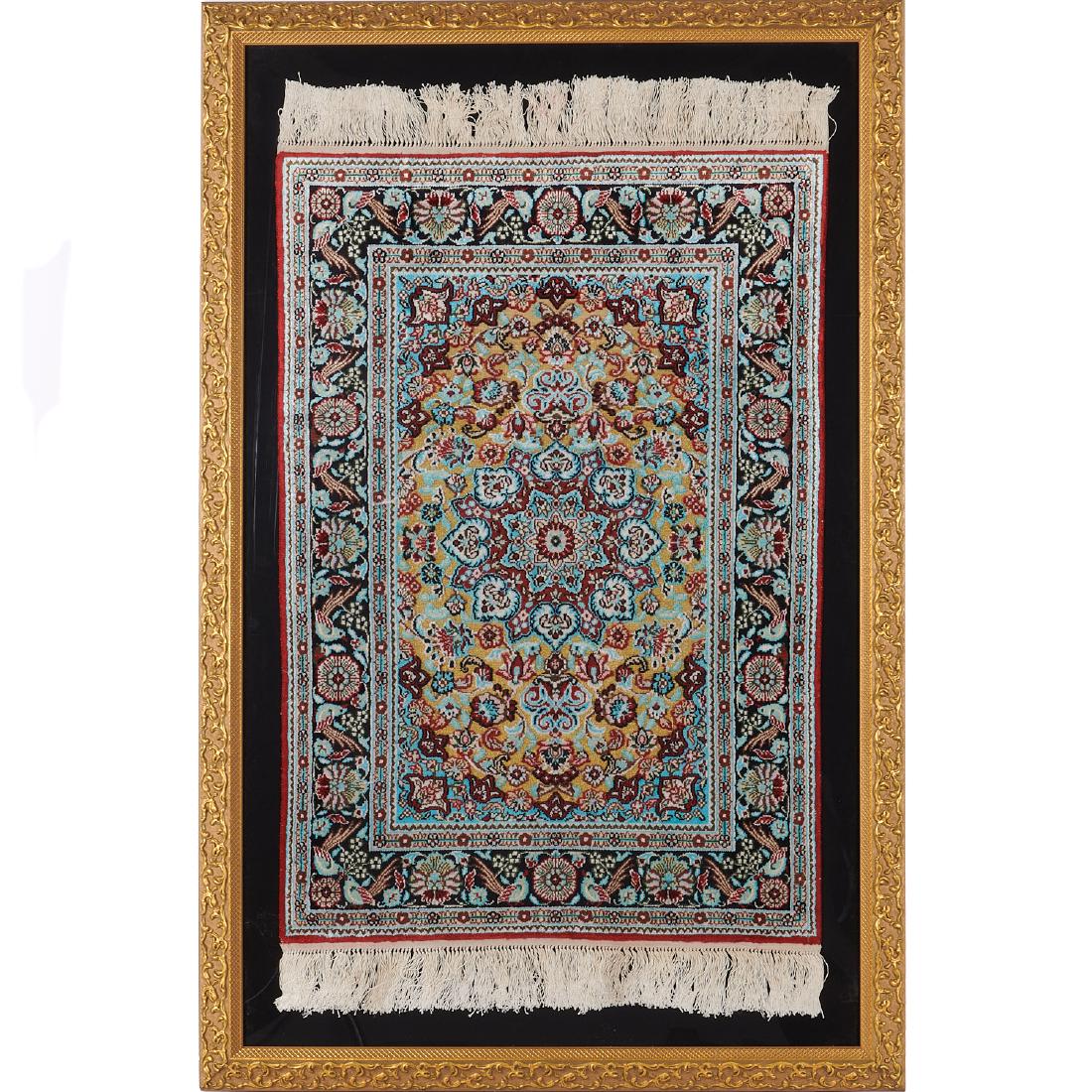 Framed gold-threaded silk rug (1 of 6)