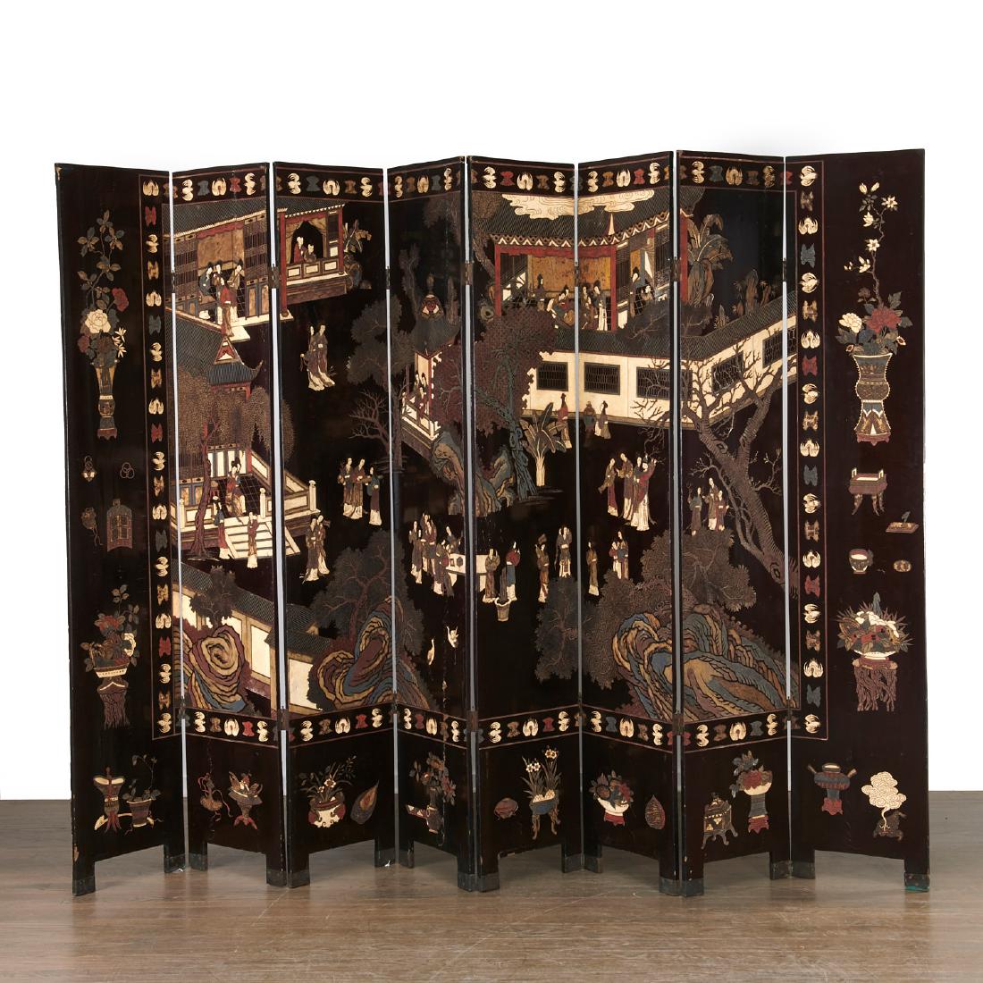 Chinese eight-panel Coromandel lacquer screen (1 of 10)
