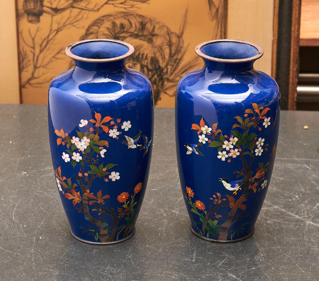 Pair Japanese Ando style blue cloisonne vases (1 of 10)
