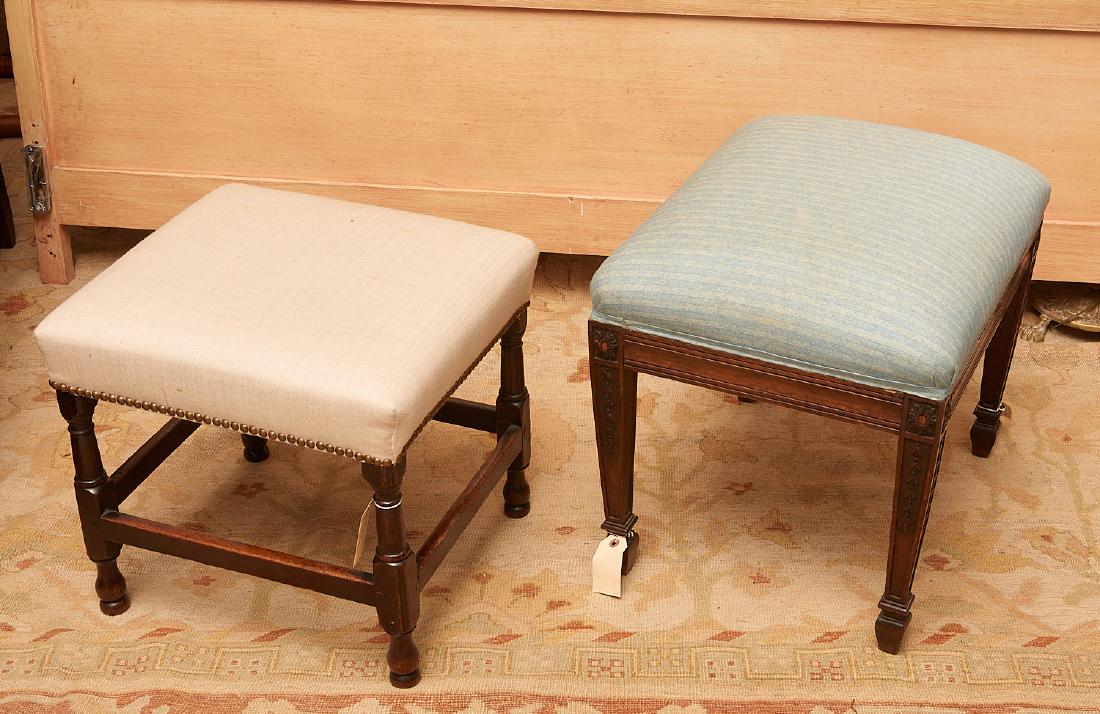 (2) antique English upholstered footstools (1 of 6)