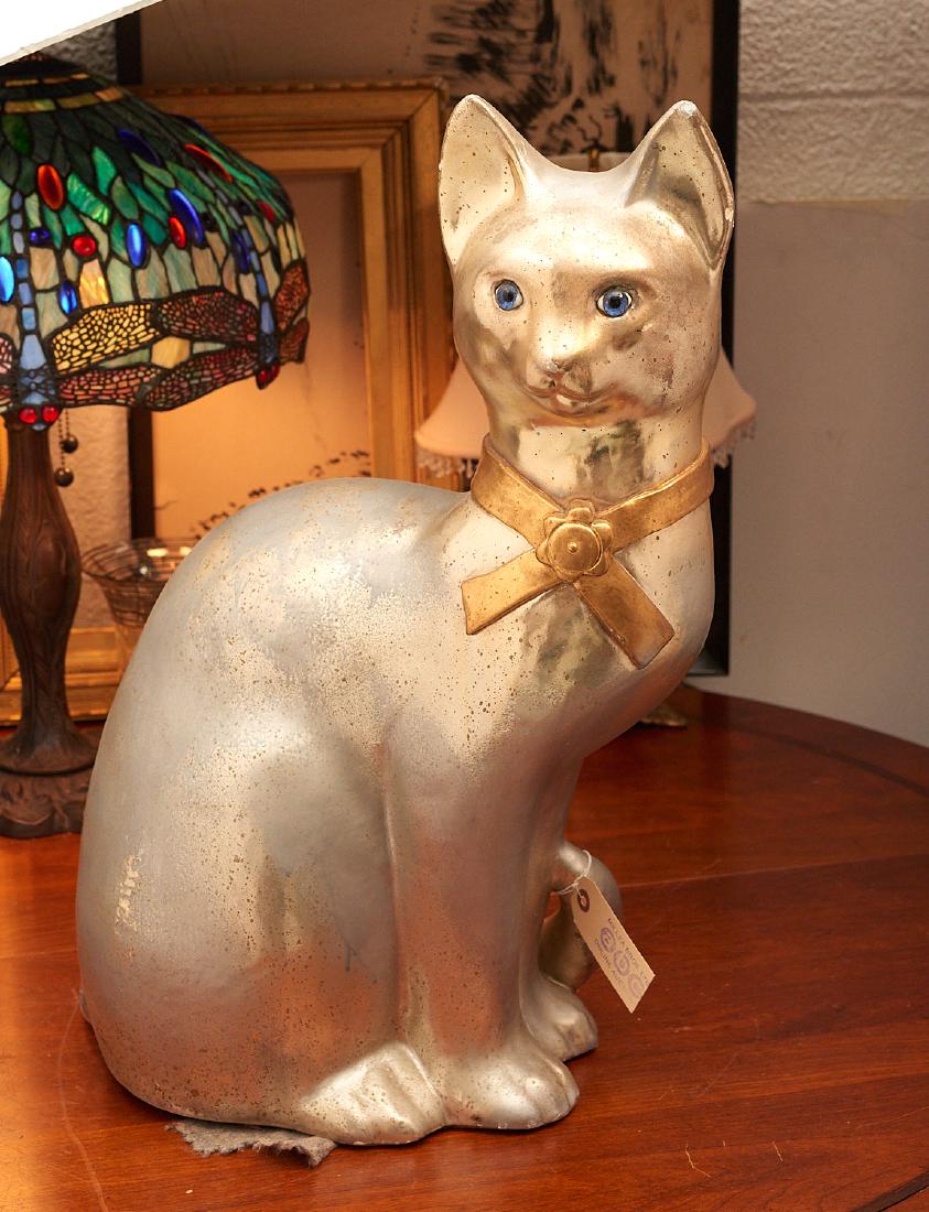 Large vintage silvered and gilt cat statue (1 of 7)