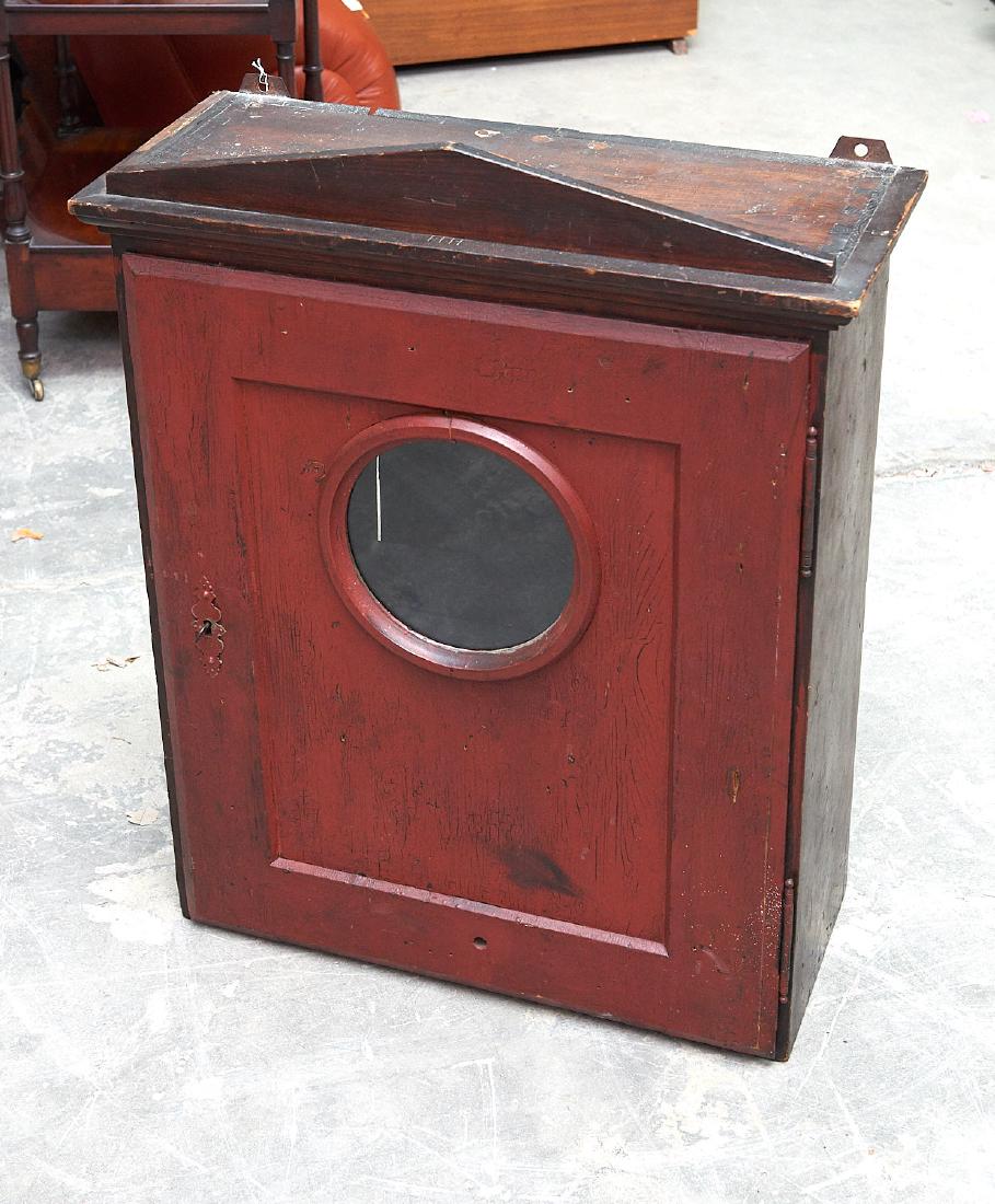 Large American folk red painted wall cupboard (1 of 10)