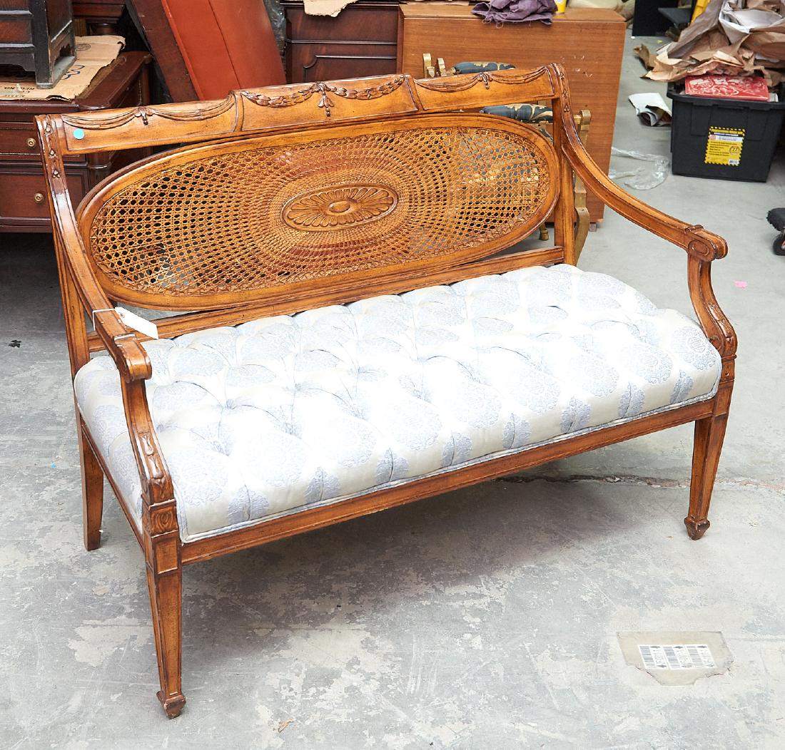 Adam style carved fruitwood upholstered settee (1 of 6)