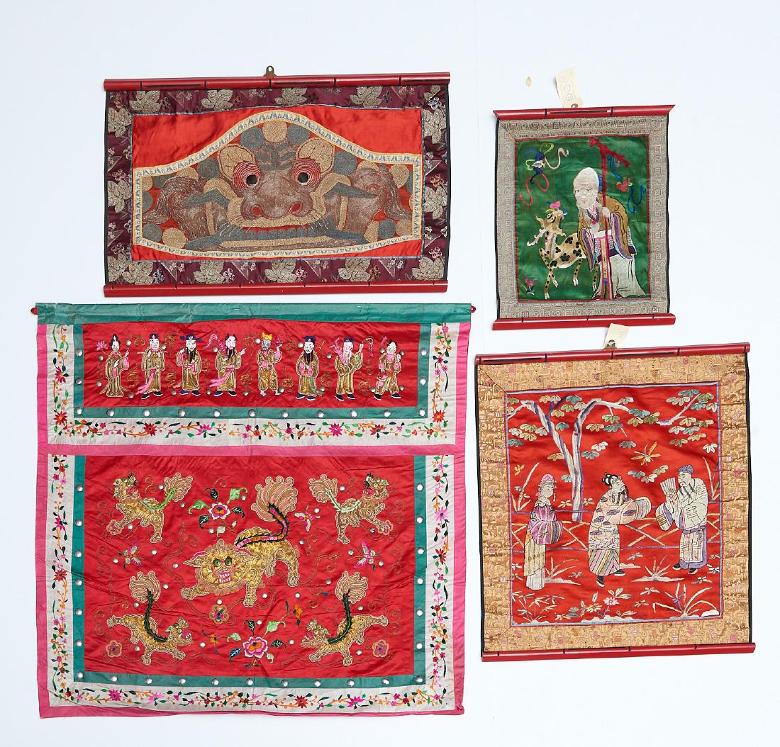 (4) Chinese embroidered silk wall hangings