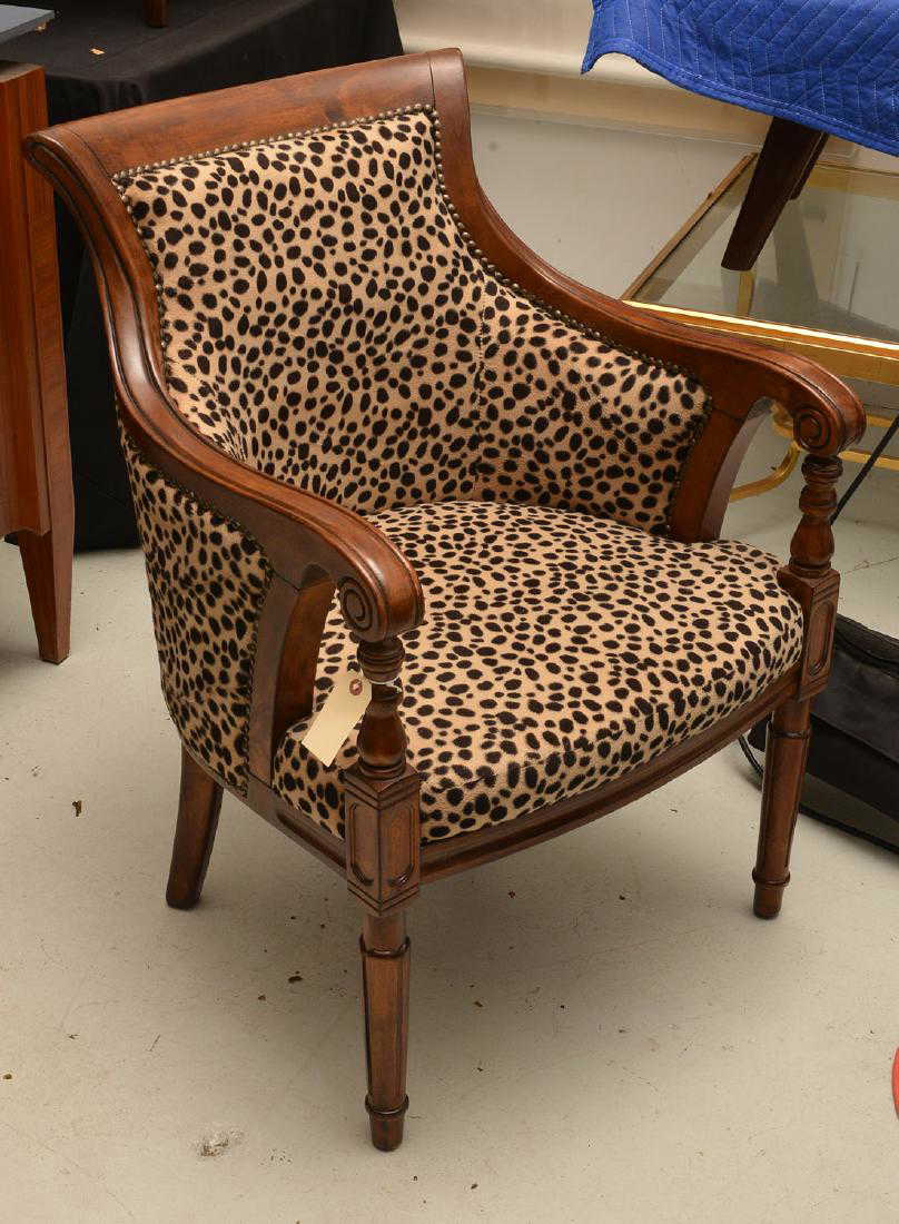Regency style leopard print upholstered arm chair