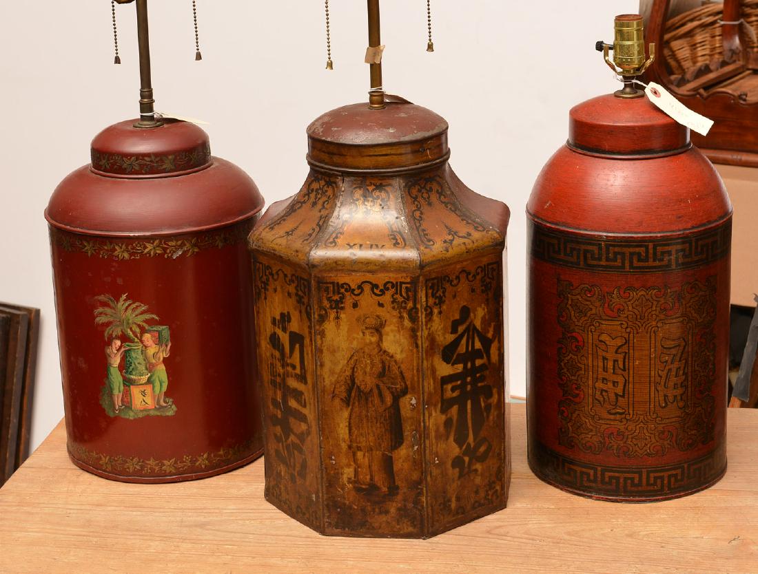 (3) Chinoiserie tole tea canister lamps (1 of 9)