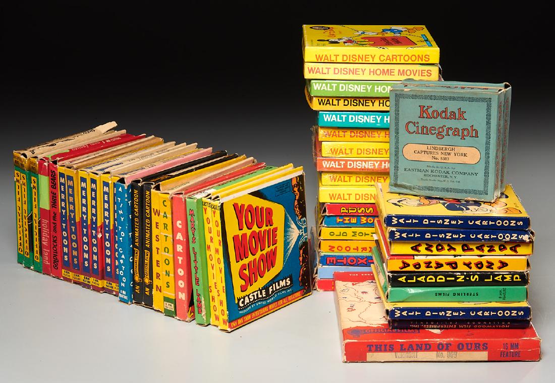 (48) Vintage movie shorts incl. Lindbergh, Disney: (48) Vintage movie shorts incl. Lindbergh, Disney, Group of 48 vintage short movie reels in original boxes, mostly 8mm, including Lindbergh Captures New York and Lindbergh Abroad and at Washington (Ko