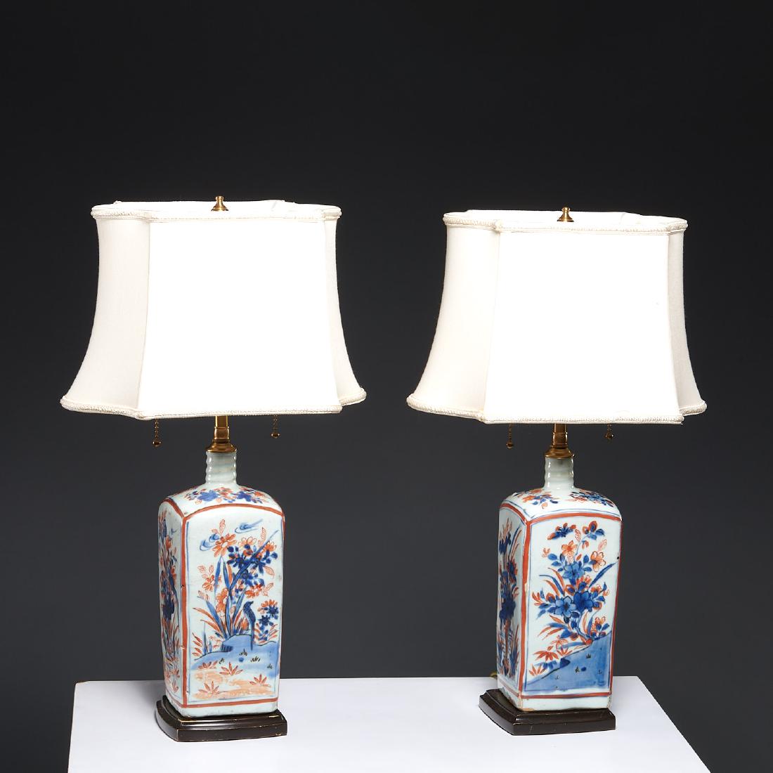 Pair early Imari squared porcelain bottle lamps (1 of 8)