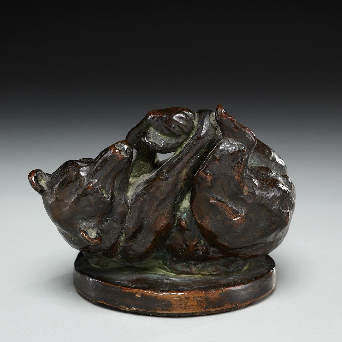 Anna Huntington, Playful Bear, c. 1910: Anna Huntington, Playful Bear, c. 1910, Anna Hyatt Huntington (American, 1876-1973), dark patinated cast bronze, cast signed "Anna Hyatt" on base, Gorham foundry stamp and marked "Q4" on base rim, 3.5