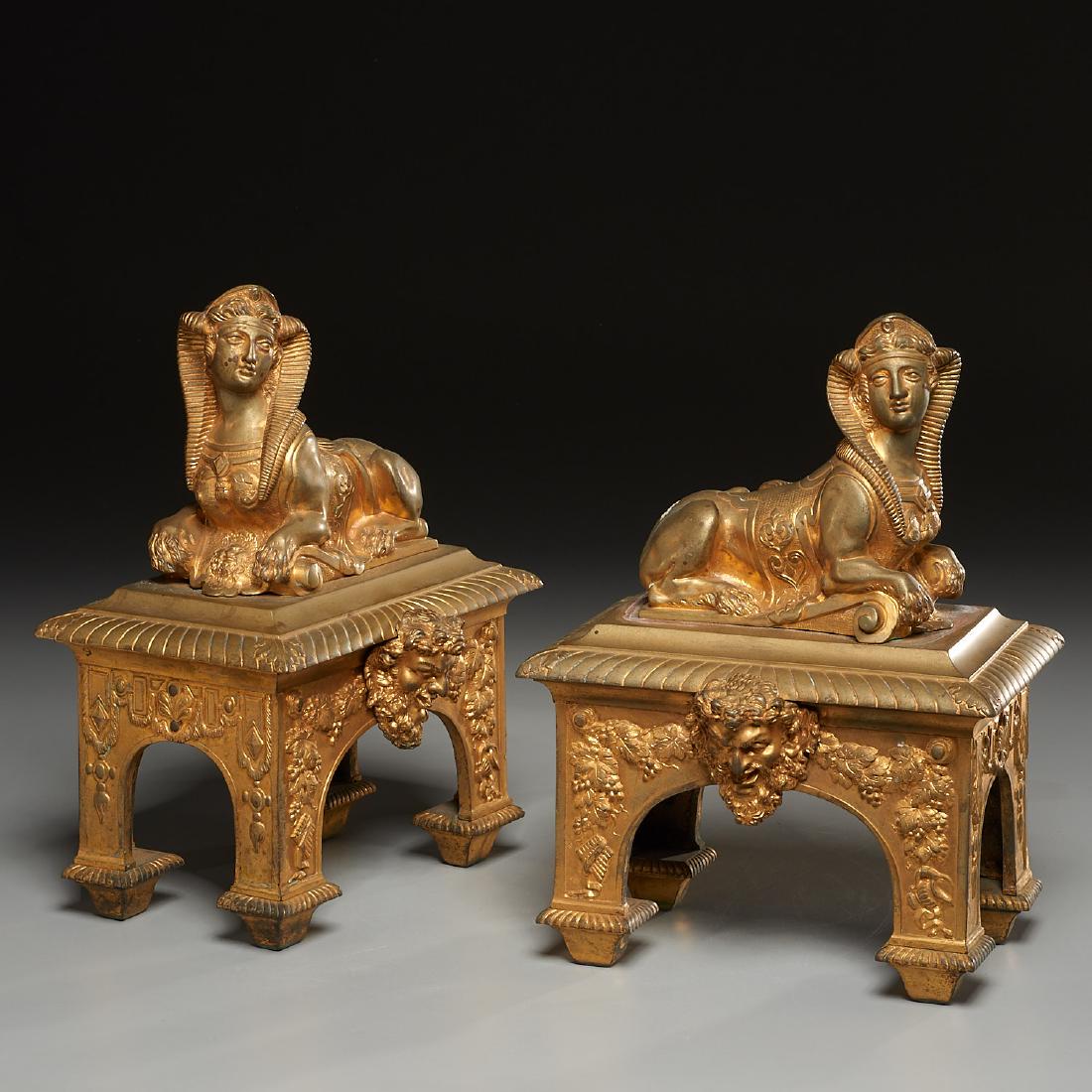 Pair late Regency gilt bronze fire dogs (1 of 7)