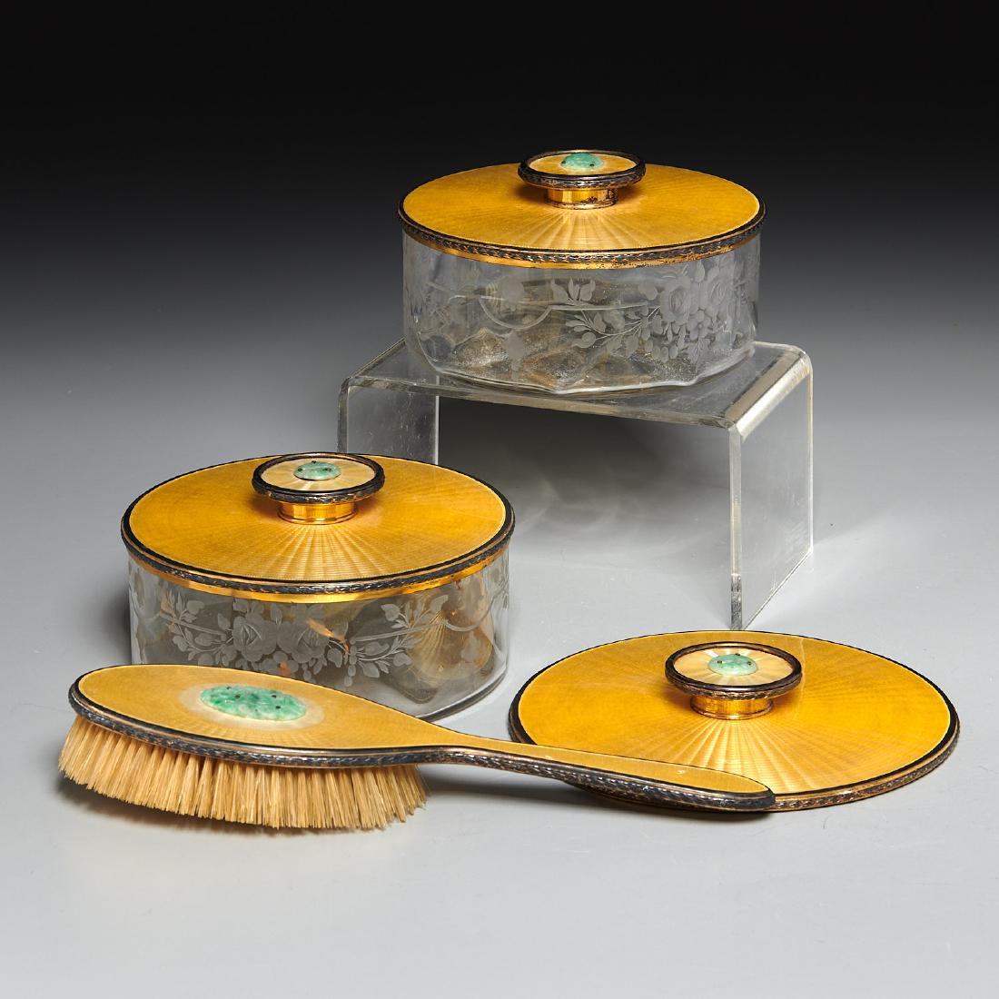 Guilloche enamel, jade and sterling vanity set (1 of 10)