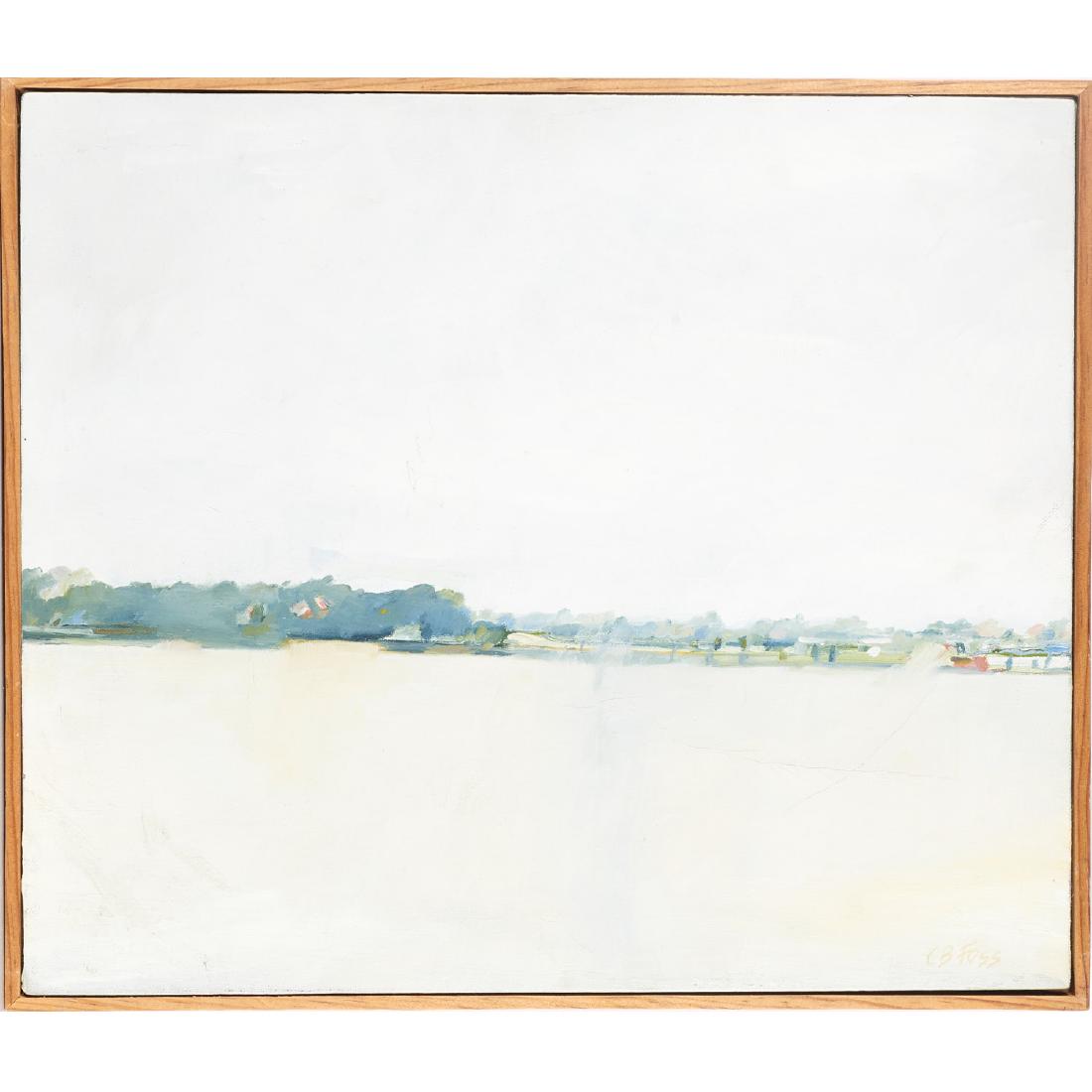 Cornelia Foss, Coastal Landscape, 1984: Cornelia Foss, Coastal Landscape, 1984, Cornelia Brendel Foss (American, b. 1931), oil on canvas, signed "CB Foss" lower right, signed and dated verso, slat frame, 12.5"h x 14.5"w (total) Provenance: