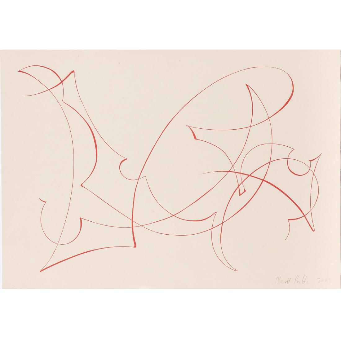 Elliott Puckette, Untitled, 2009: Elliott Puckette, Untitled, 2009, Elliott Puckette (American, b. 1967), red ink on paper, signed and dated lower right, unframed, 15"h x 21"w Provenance: Property from the Collection of Earl and Camil