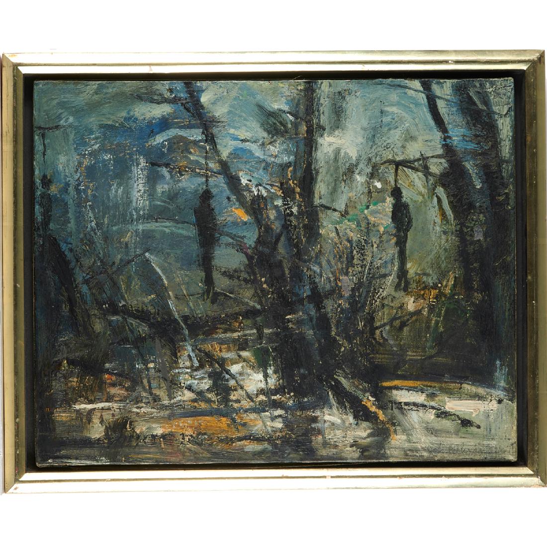 John Alexander, "The Money Tree", 1988: John Alexander, "The Money Tree", 1988, John Alexander (American, b. 1945), oil on canvas, pen signed and titled verso, gallery label on stretcher, 16"h x 20"w (canvas), 18"h x 23"w (frame) Provenance