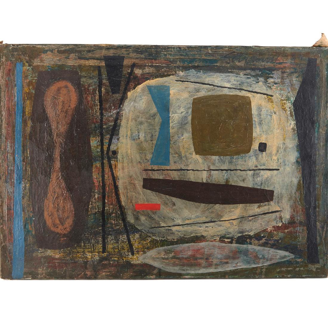 Joe Stefanelli, Abstract Composition, 1949: Joe Stefanelli, Abstract Composition, 1949, Joe Stefanelli (American, 1921-2017) oil on canvas, signed "Stefanelli" and dated upper right, signed on back stretcher, gallery stamp on canvas verso, unfr