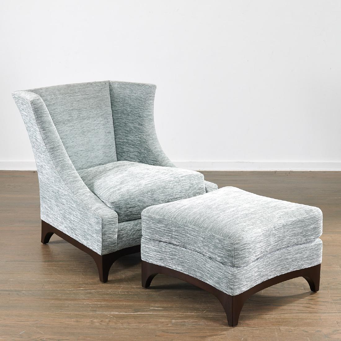 John Hutton for Holly Hunt club chair and ottoman: John Hutton for Holly Hunt club chair and ottoman, 21st c., American, pale blue chenille upholstery, tagged "John Hutton for Holly Hunt", 39"h x 24"l x 36"w