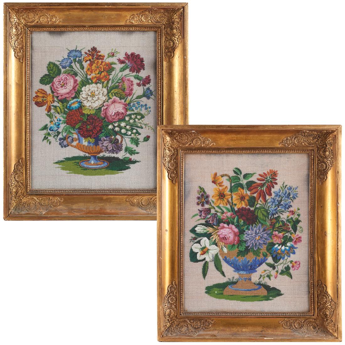 Nice pair European floral beadwork panels (1 of 9)