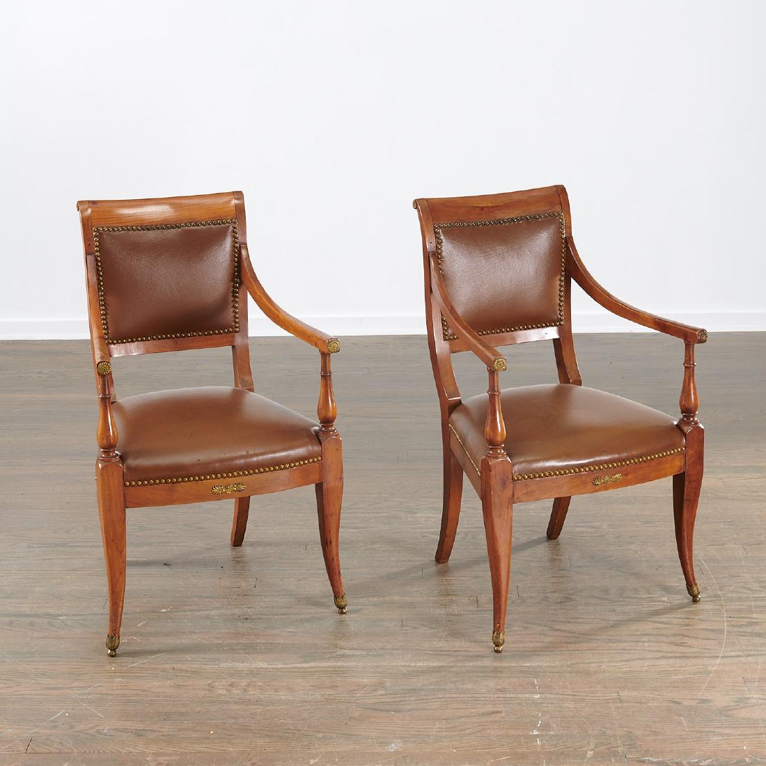 Pair Continental Neoclassic fruitwood armchairs (1 of 7)