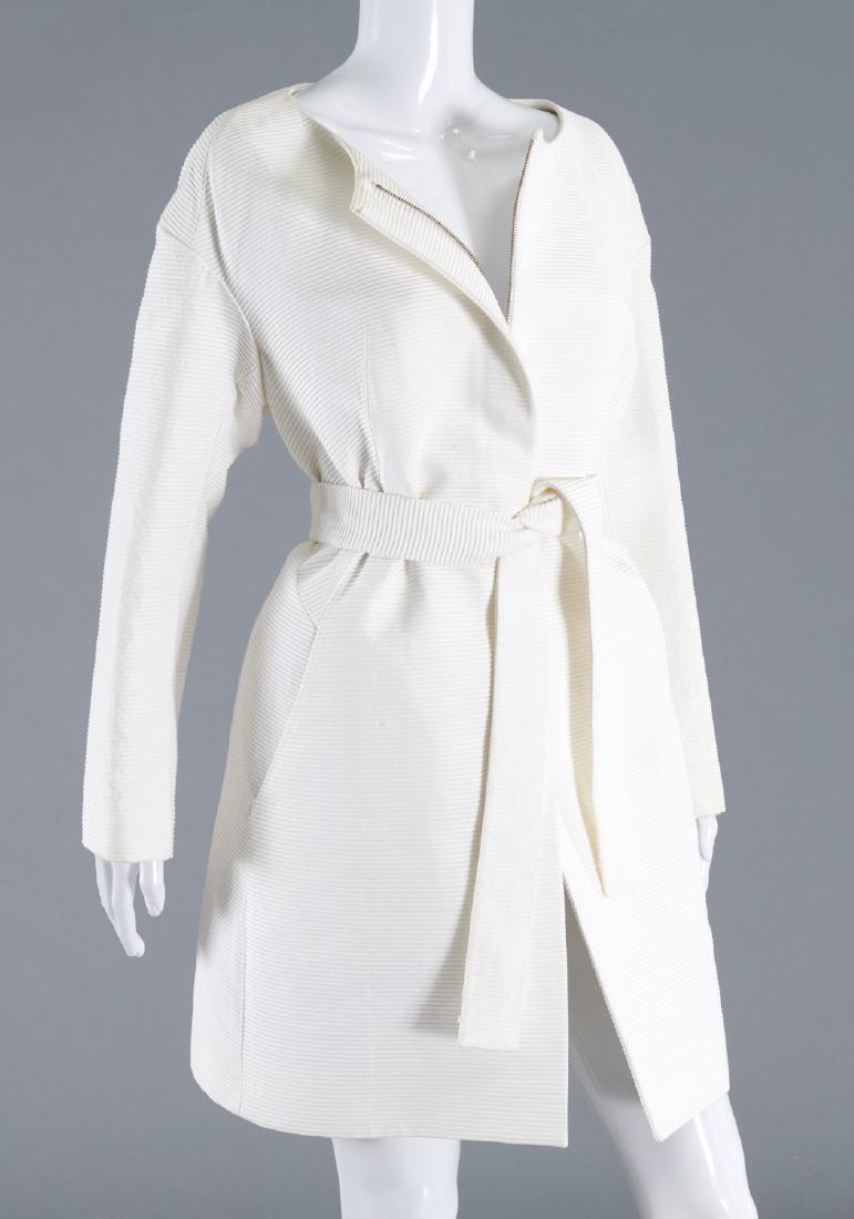 Chloe (French) ivory coat: Chloe (French) ivory coat, Early 2000's, ribbed cotton with silk lining featuring half zip, belt, slat pockets, Made in France, with original hang tag, size 42 (US 10), approx. 42"b, 26"sl, 36"l