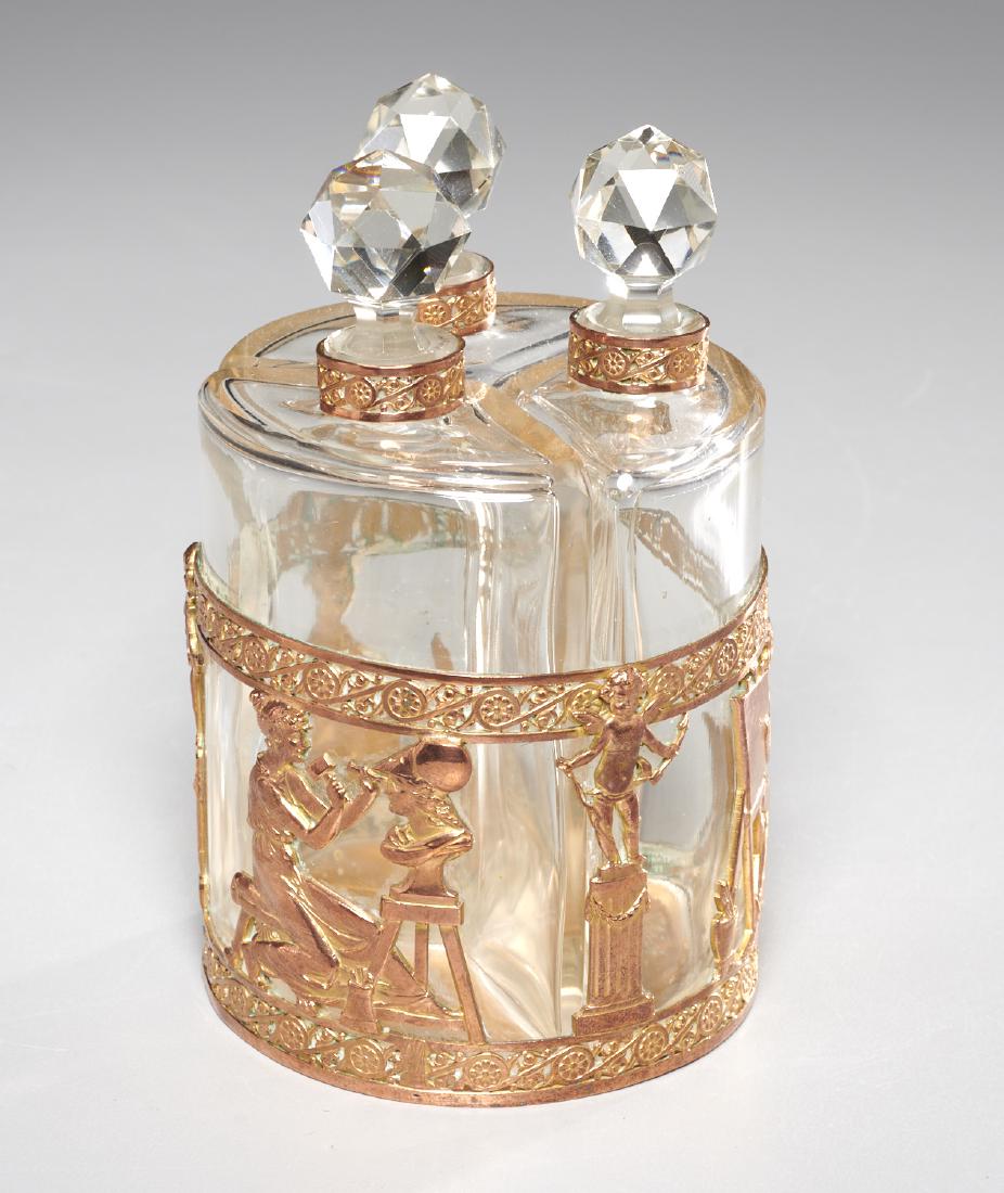French scent bottle trio in ormolu holder (1 of 10)