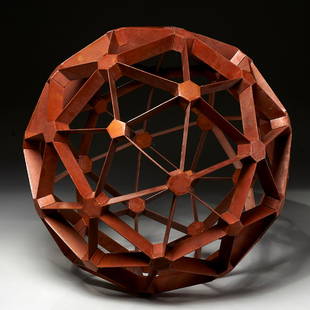 Buckminster Fuller (after), Geodesic Sphere: Buckminster Fuller (after), Geodesic Sphere, 20th c., patinated metal, no signature observed, 20"dia Provenance: From the Collection of Eugene V. and Clare E. Thaw