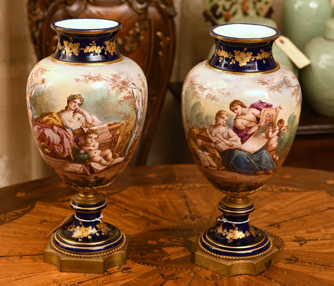 Pair antique Sevres style porcelain vases (1 of 10)