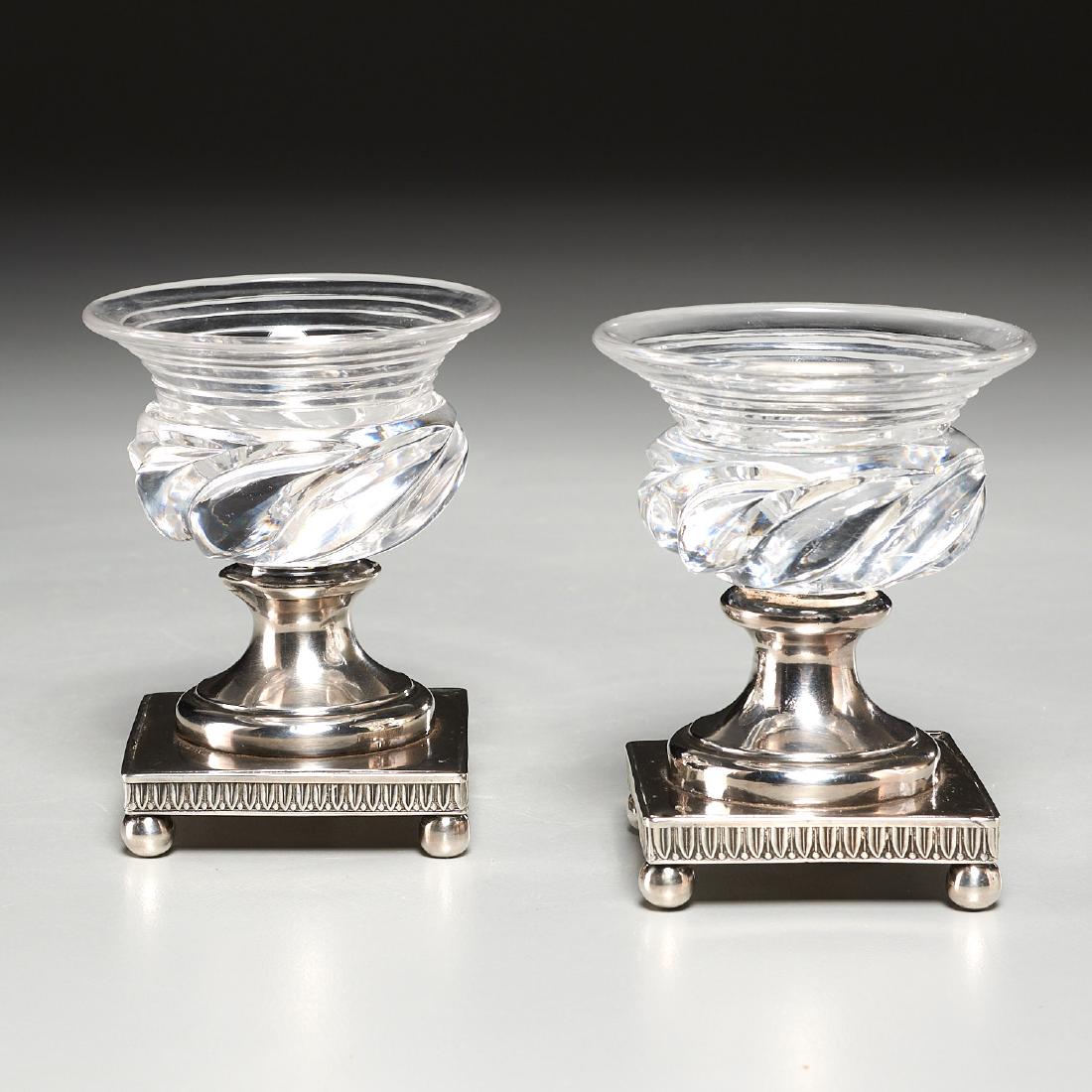 Nice pair Continental silver, glass pedestal salts (1 of 8)