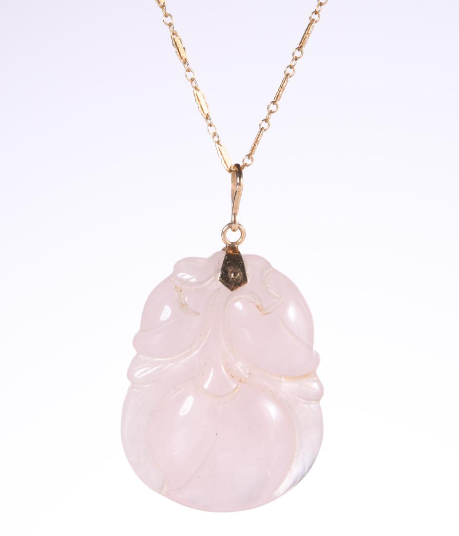 Chinese carved quartz pendant on 14K chain (1 of 5)