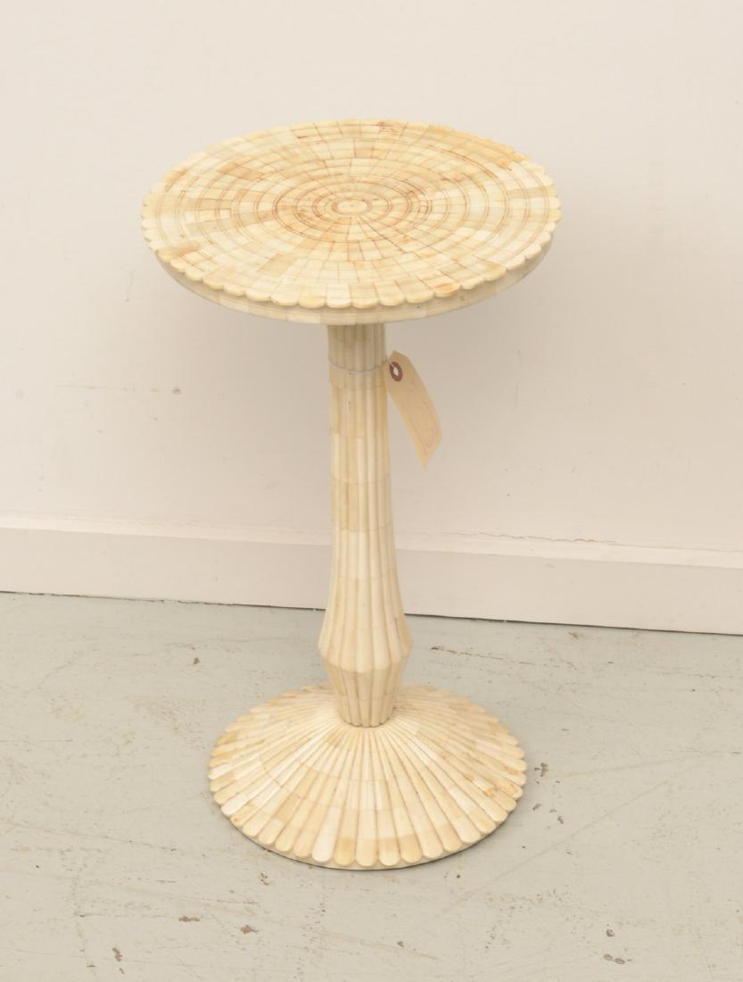 Enrique Garcel style tessellated bone table: Enrique Garcel style tessellated bone table, 20th c., unmarked, 19.25"h x 11.5"dia (at top)