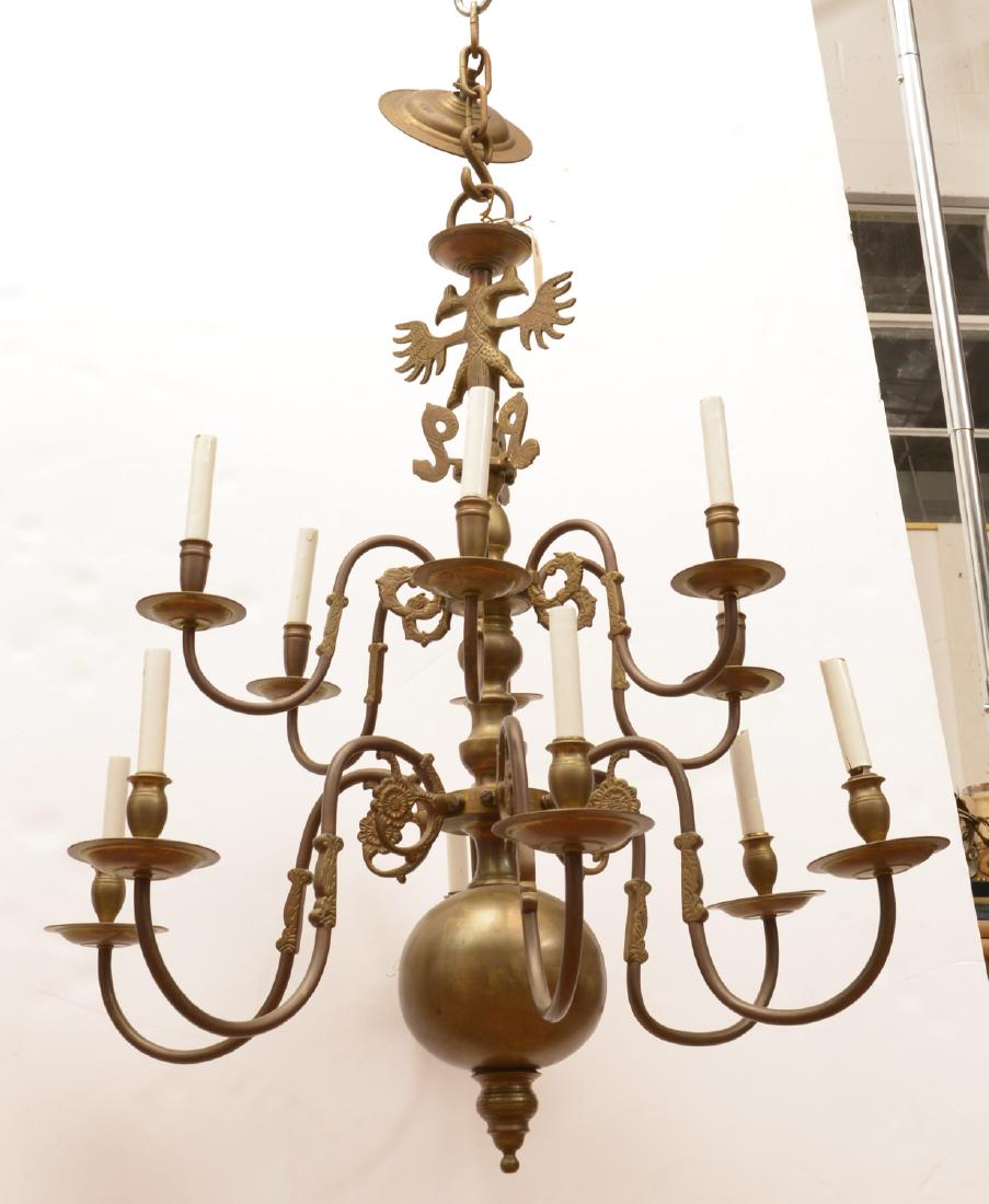 Dutch Baroque style two-tier brass chandelier (1 of 9)