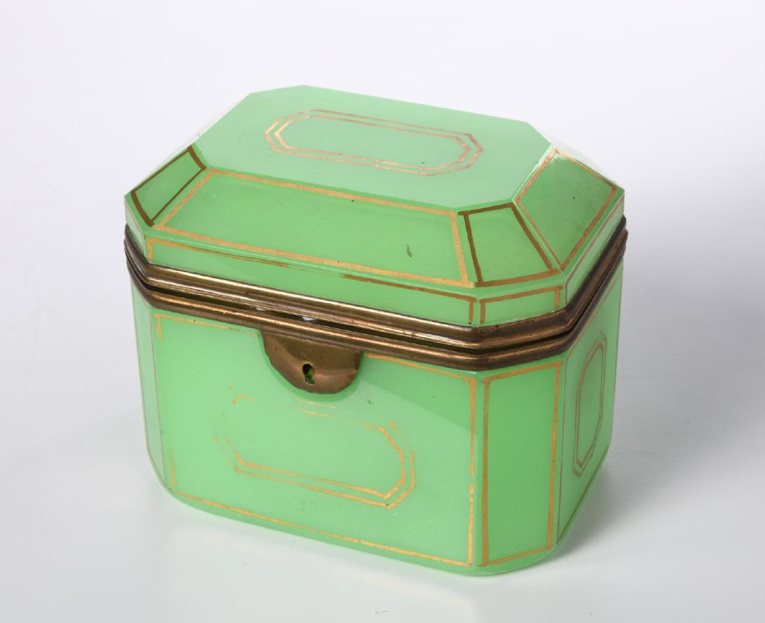 French green opaline glass brass bound box (1 of 7)