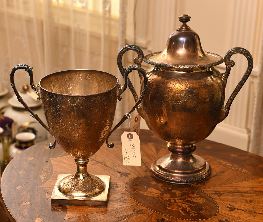 Large silver plated covered urn and trophy cup (1 of 10)
