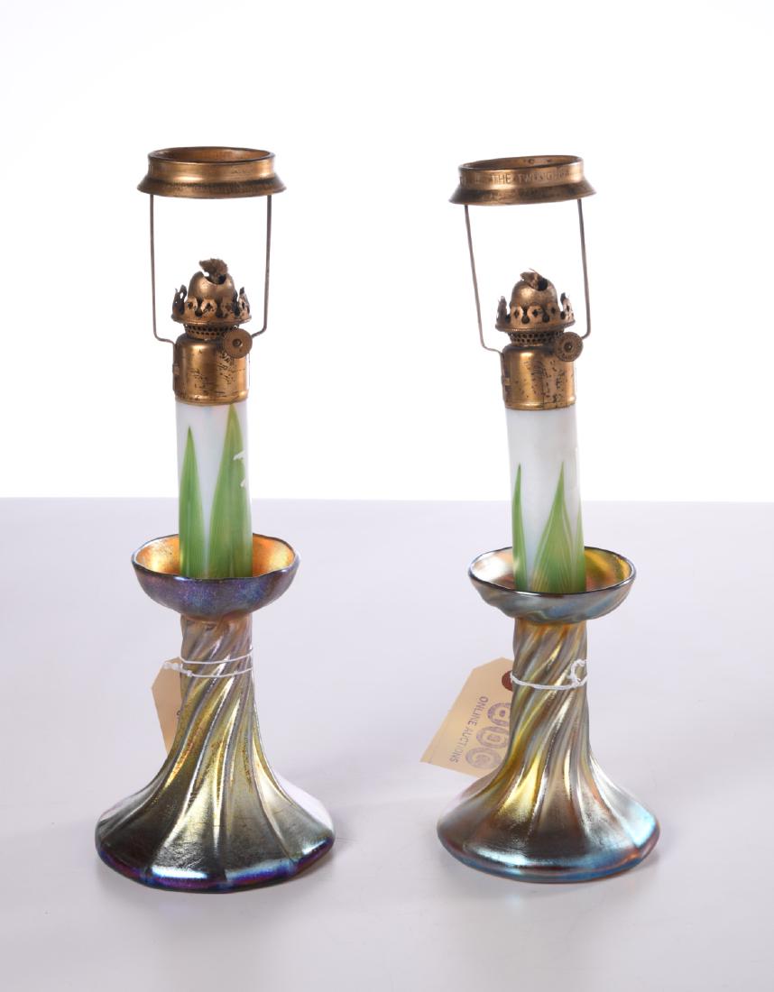 Pair Tiffany (attrib.) Favrile style candlelamps (1 of 9)