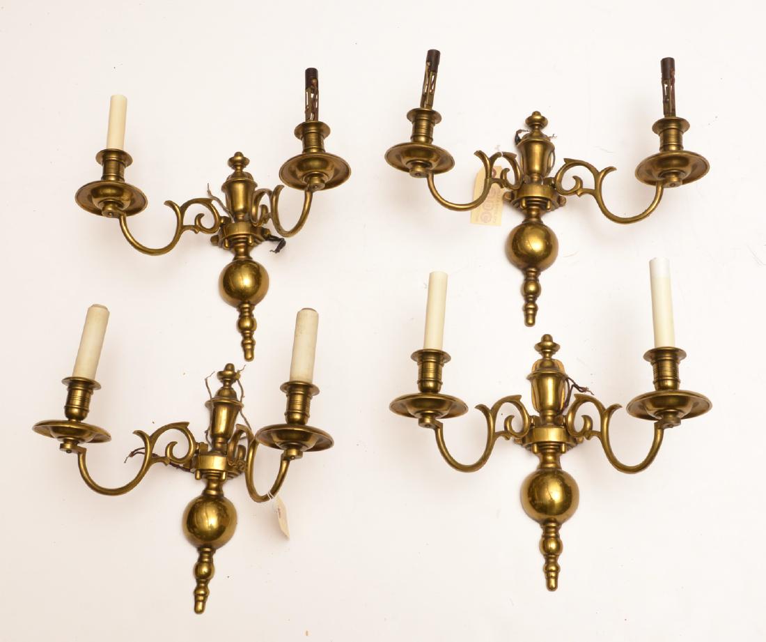Set (4) Dutch style brass two-arm wall sconces (1 of 8)