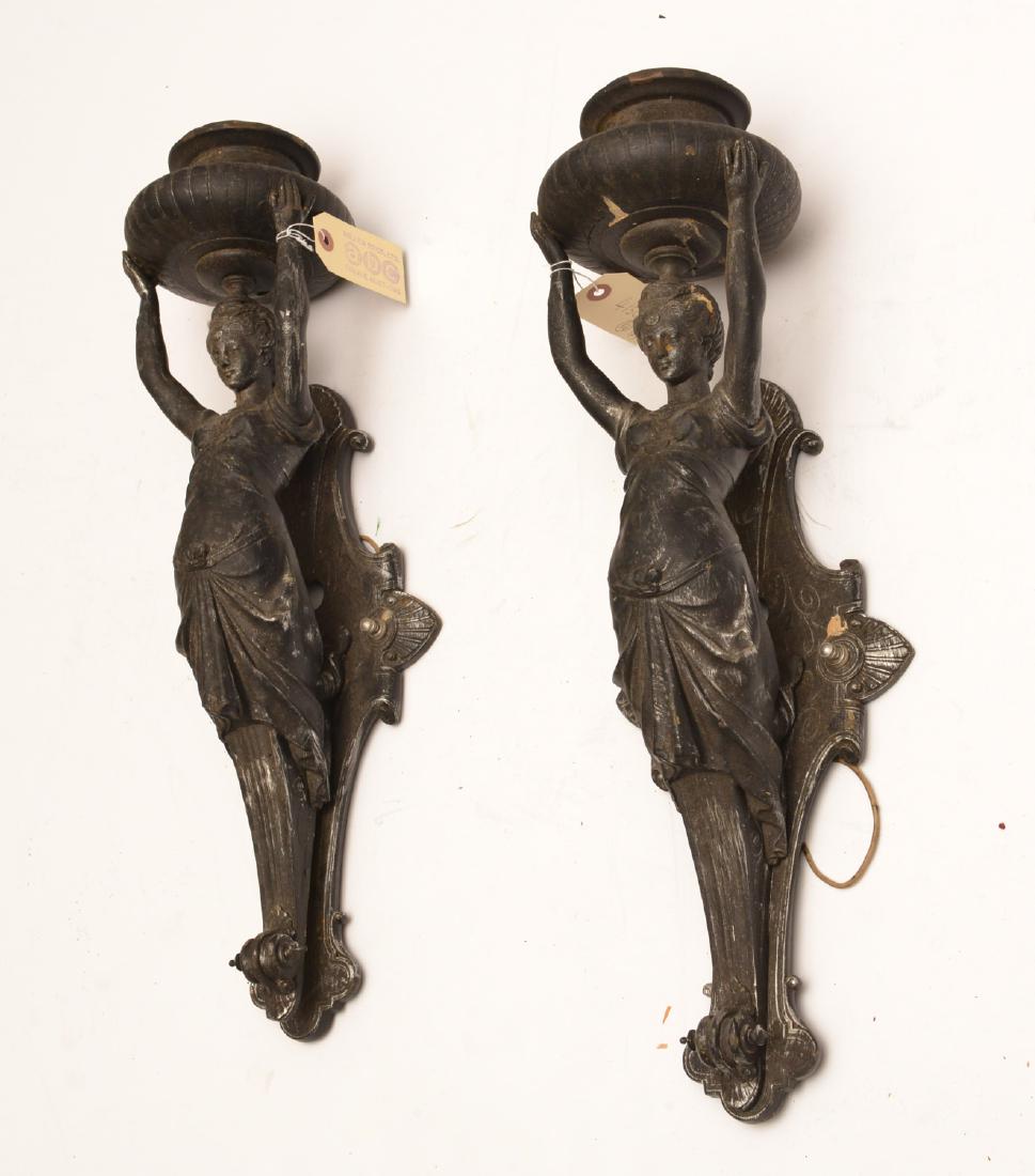 Pair patinated metal figural wall sconces (1 of 9)